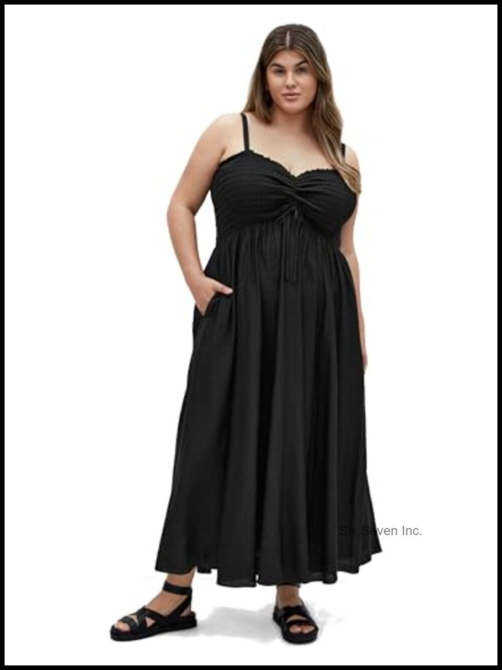 Plus Size Sleeveless Maxi Dress with Side Pockets, Rayon Blend